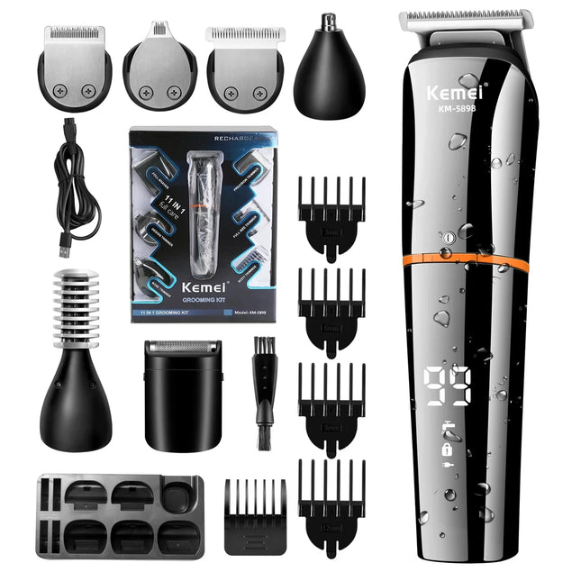 Waterproof 11-in-1 Men's Grooming Kit Cordless Rechargeable Trimmer Black-0