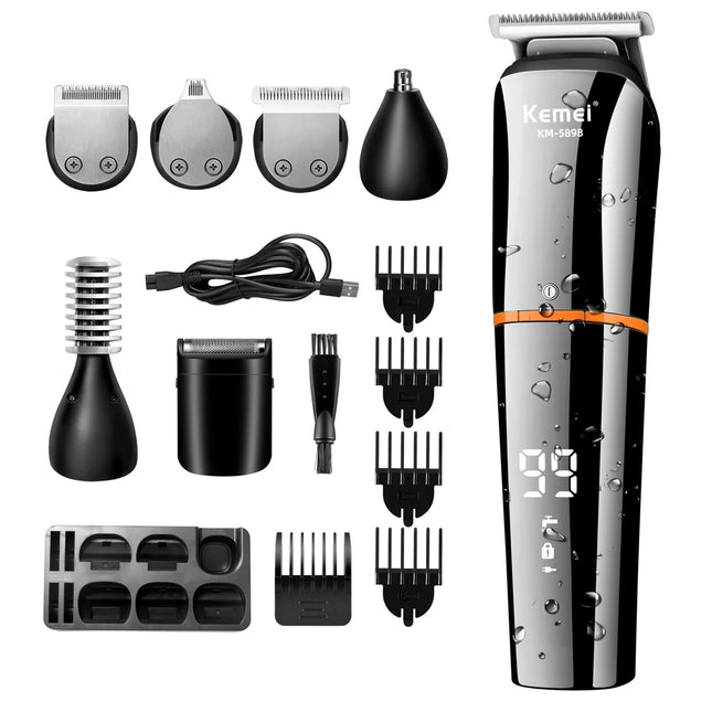 Waterproof 11-in-1 Men's Grooming Kit Cordless Rechargeable Trimmer Black-1